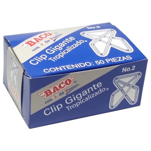 Imagen 1 del producto “Clip BACO Gigante #2 12319 zincado. Caja con 50 clips. Clip gigante metalico zincado. - ”