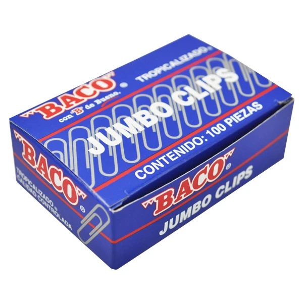 Imagen 1 del producto “Clip BACO Jumbo 12098 zincado. Caja con 100 clips. Clip jumbo metalico zincado / niquelado. - ”