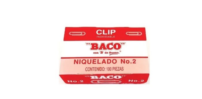 Imagen 1 del producto “Clip. Clip BACO #2 No de Parte 12043. Caja con 100 Piezas Niqueladas. - ”