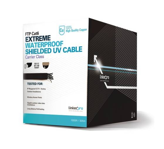 Imagen 1 del producto “Bobina de Cable 305 Metros (1000 Pies) Cat6+ Calibre 23 - Climas Extremos, Color Negro, Sin Blindar, para Intemperie. ”