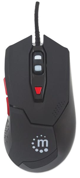 Imagen 1 del producto “Mouse Optico Cableado para Videojuegos con LED MANHATTAN 176071 - Alámbrico, Juego, Óptico, 2400 (Ajustable), Negro/Multicolor ”