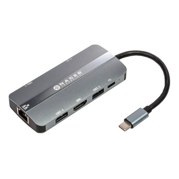 Imagen 1 del producto “NACEB ADAPTADOR USB-C 8 EN 1 RJ45+HDMI+3*USB3.0+PD100W+SD/TF NA-0129 - ”