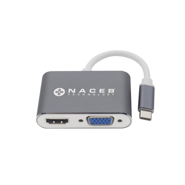 Imagen 1 del producto “Adaptador Tipo C a HDMI+VGA Naceb Technology NA-0113 - Plata, USB C, HDMI+VGA ”