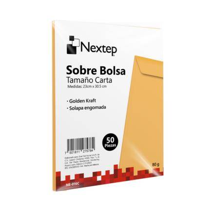 Imagen 1 del producto “Sobre bolsa Nextep Economico NE-016C Tamaño carta solapa engomada paquete con 50 piezas 23cm x 30.5 cm - ”