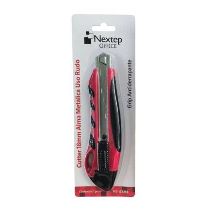 Imagen 1 del producto “Cutter Plástico NEXTEP NE-178MR uso rudo navaja de 18 mm Alma de Metal - Grip Antiderrapante, Blister individual ”