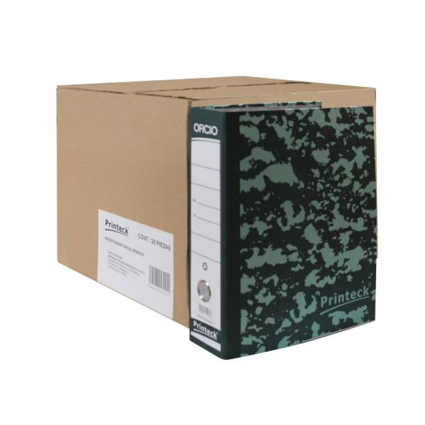 Imagen 1 del producto “Registrador Oficio Printeck verde pieza 24-002A-1 material Cartón medidas 27.75 cm ancho x35 altura y 7 de lomo  2 argollas capacidad 360 hojas - ”