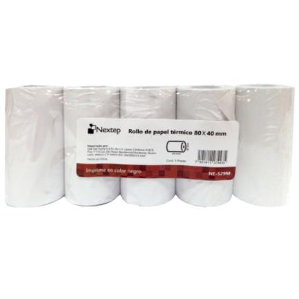Imagen 1 del producto “Rollo de Papel Nextep Térmico NE-529M 80x40 mm c/5 piezas gramage 55 y largo 14m + 5  impresión color negro - ”