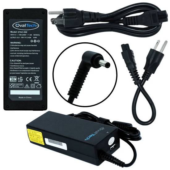 Imagen 1 del producto “CARGADOR/ADAPTADOR DE CORRIENTE C/CABLE OTAC-E60 PARA COMPUTADORA PORTATIL + USB  65W - 19V 3.42A (4.0*1.35) USB salida: 5V, 2.1Amp MARCA OVALTECH ”