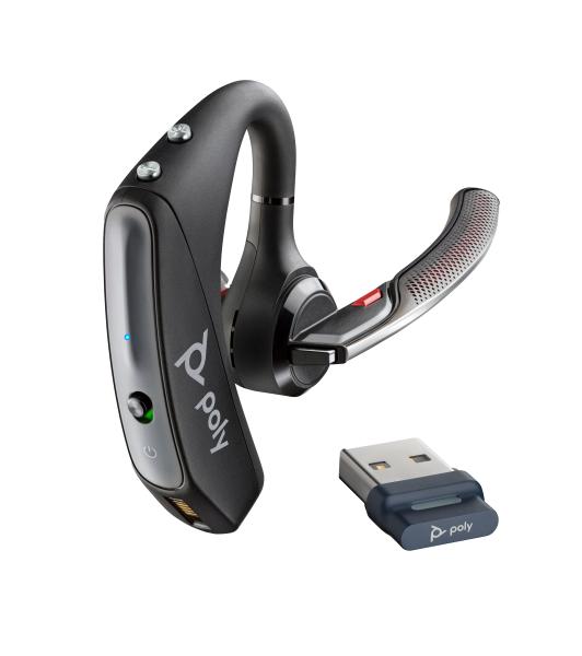 Imagen 1 del producto “Poly Voyager 5200 UC - Bluetooth para moviles y computadoras, incluye estuche de carga y adaptador Bluetooth ”