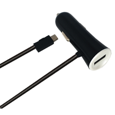 Imagen 1 del producto “CARGADOR USB PARA AUTO BROBOTIX 5V 3A CON CABLE - COLOR NEGRO CON BLANCO ”