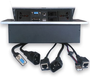 Imagen 1 del producto “Caja de Mesa - RJ45 Cat 5e, HDMI, SVGA, USB V2.0, 3.5 mm, Nema 5-15R, Plata, BROBOTIX 005514 ”