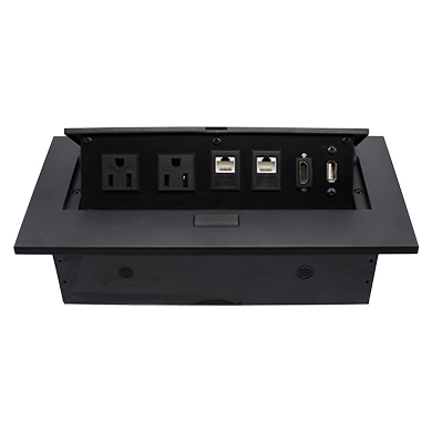 Imagen 1 del producto “Caja de Mesa - RJ45 Cat 6, HDMI, USB V2.0, Nema 5-15R, Negro, BROBOTIX 170906 ”