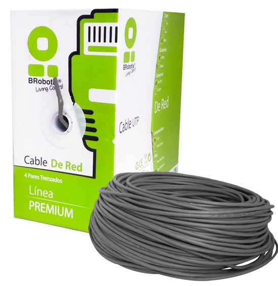 Imagen 1 del producto “Bobina UTP - CAT5e, 100 m, Interior, Gris, CCA, en Caja Protectora, c/Tubo Despachador, Metreada, Ideal p/ RED / CCTV, BROBOTIX 400052G ”