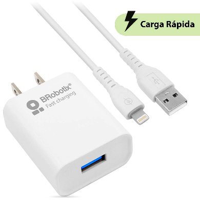Imagen 1 del producto “COMBO CARGA RÁPIDA: CARGADOR USB V3.0 + CABLE LIGHTNING. BLANCO (6001349) - Brobotix ”