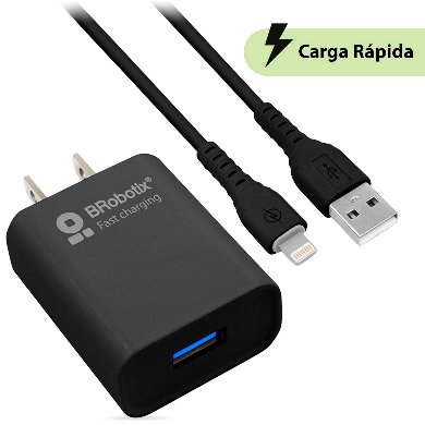 Imagen 1 del producto “COMBO CARGA RÁPIDA: CARGADOR USB V3.0 + CABLE LIGHTNING. NEGRO (6001356) - Brobotix ”