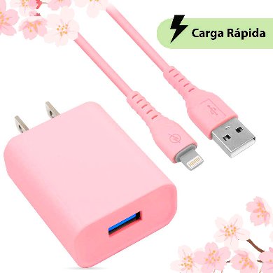 Imagen 1 del producto “COMBO CARGA RÁPIDA: CARGADOR USB V3.0 + CABLE LIGHTNING. ROSA (6001363) - Brobotix ”