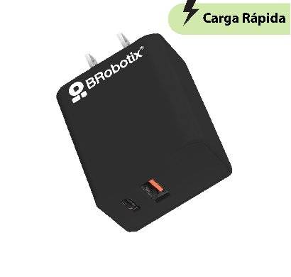 Imagen 1 del producto “Cargador Carga Rápida - Dual USB V3.0 38W, 1 Puerto Tipo A y 1 Puerto Tipo C, Negro, BROBOTIX 6005569 ”