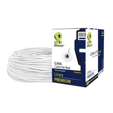 Imagen 1 del producto “Bobina UTP - CAT6, 100 m, Interior, Blanco, CCA, en Caja Protectora, c/Tubo Despachador, Metreada, Ideal p/ RED / CCTV, BROBOTIX 6006788 ”