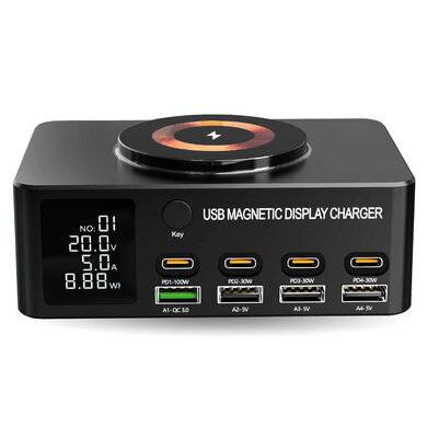 Imagen 1 del producto “ESTACIÓN DE CARGA MAGNETICA USB 9 EN 1 - 140 W, USB-A x 4 PUERTOS, USB-C x 4 PUERTOS, 406467 BROBOTIX ”