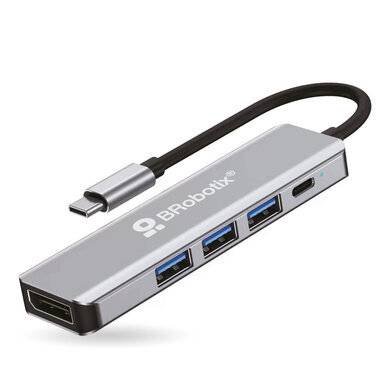Imagen 1 del producto “DOCKING 5 EN 1: CONECTOR USB TIPO C A DISPLAYPORT 4K30HZ - 3 PUERTOS USB V3.0  Y  1 PUERTO USB TIPO C, BROBOTIX 406627 ”