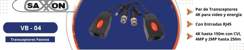 Imagen 1 del producto “SAXXON VB-04 - Par de transceptores 4K para video y energía - con entradas RJ45, 4K hasta 150m con CVI, 4MP y 2MP hasta 250m ”