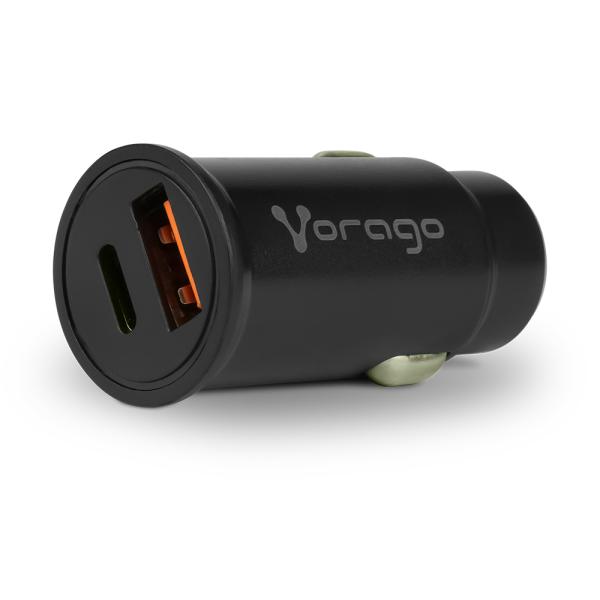 Imagen 1 del producto “CARGADOR PARA AUTO VORAGO AU-305-BK TIPO C PD 20W Y USB A QUICK CHARGE 3.0 NEGRO - ”