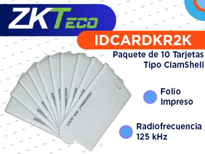 Imagen 1 del producto “ZKTECO IDCARDKR2K - Paquete con 10 Tarjetas ID con Frecuencia de 125 kHz - Tipo Clamshell (Perforada y Grosor de 1.88 mm) con Folio Impreso ”