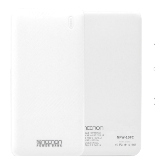 Imagen 1 del producto “Power Bank NPW-10FC Necnon 10000mAh Carga 2.1A 2 A 3 Cargas - ”