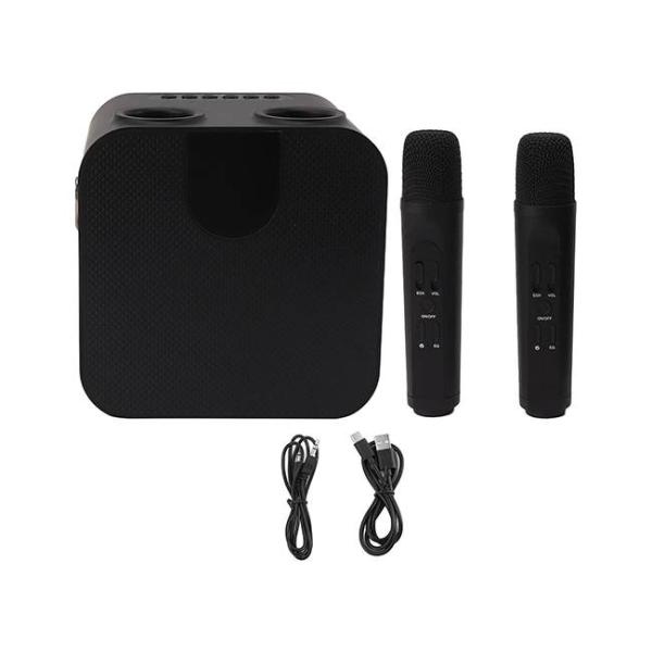 Imagen 1 del producto “KARAOKE CON DOS MICROFONOS SP-200BK Karaoke inalámbrico con dos micrófonos color negro / Batería de 2400 mah y con cable USB de carga. - ”