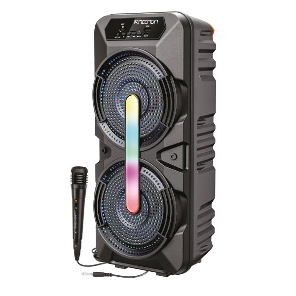 Imagen 1 del producto “Bafle Karoke NECNON Bluetooth Doble 6.5 pulgadas NB-06B TWS Incluye Microfono Alambrico Radio FM Micro SD USB Barra De Luz LED 6500 Watts NEGRO - ”