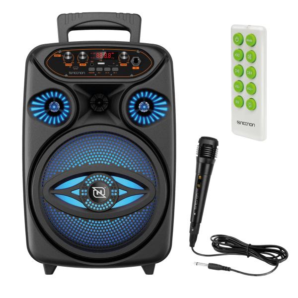 Imagen 1 del producto “Bafle Karaoke NECNON Bluetooth 8 pulgadas NB-08W TWS Incluye Microfono Alambrico Control Remoto Radio FM Micro SD USB AUX 3.5MM Iluminacion LED Control Agu - ”