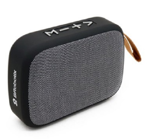 Imagen 1 del producto “BOCINA BLUETOOTH - INALAMBRICA, RECARGABLE, STEREO C/RADIO FM, LECTOR USB Y MICRO USB, PORTATIL, ANTIDESLIZANTE, NEGRO/GRIS, C/CORREA, BROBOTIX 136469 ”