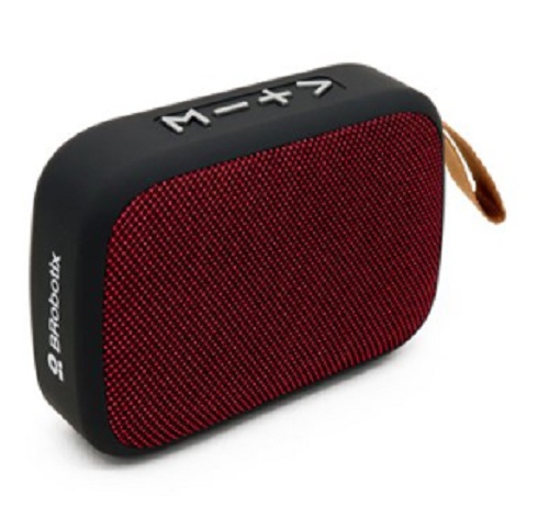 Imagen 1 del producto “BOCINA BLUETOOTH - INALAMBRICA, RECARGABLE, STEREO C/RADIO FM, LECTOR USB Y MICRO USB, PORTATIL, ANTIDESLIZANTE, NEGRO/ROJO, C/CORREA, BROBOTIX 136476 ”