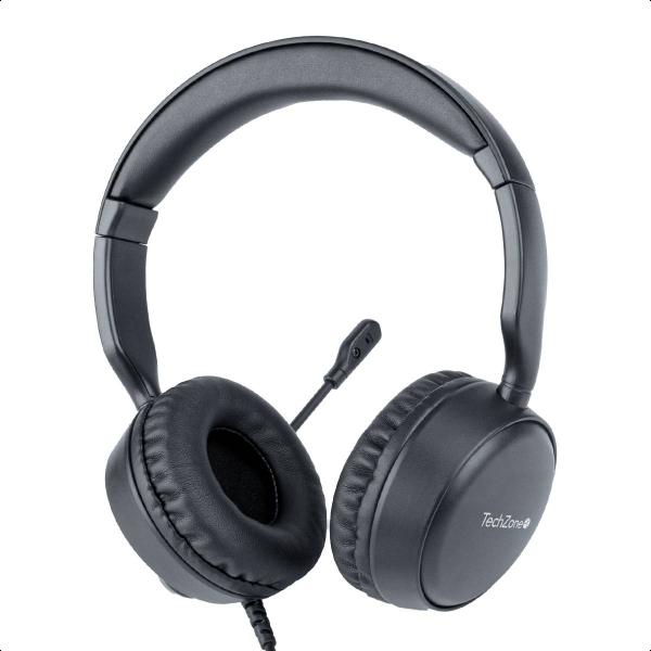 Imagen 1 del producto “Diadema alámbrica con micrófono TZACDII02 TechZone - color negro, conexión USB-A, banda para cabeza acojinada, Impedancia de micrófono de 2200 W ”