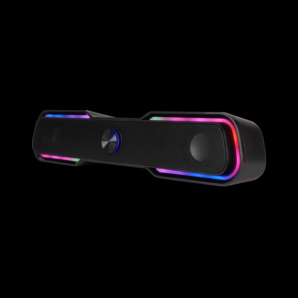 Imagen 1 del producto “Bocinas VORAGO Start The Game BSP-350 Bluetooth 5.0/3.5mm/USB - 10W (2x5W), Iluminación RGB, Panel táctil, Color Negro. ”