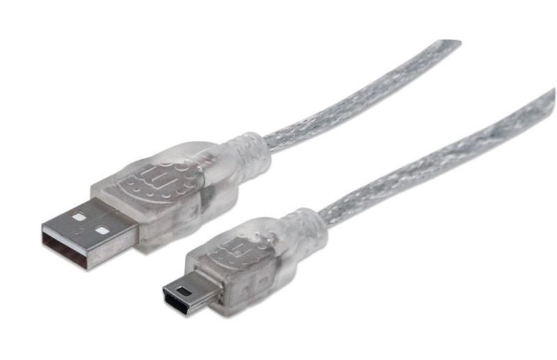 Imagen 1 del producto “333412 Cable USB 2.0 - A macho a Mini-B macho, 480 Mbps, 1.8 m, Plateado translúcido ”