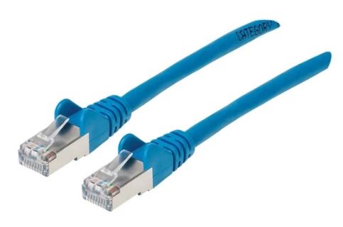 Imagen 1 del producto “Cable de red S/FTP - Cat6a, .3m (1ft), 100  Cobre, Hasta 10Gb, Contactos 50micras de oro, Blindado, Cable Patch Azul INTELLINET 315982 ”