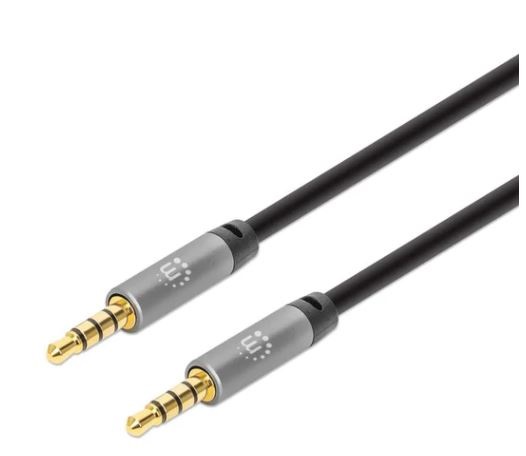 Imagen 1 del producto “355995 Cable Auxiliar de audio estéreo - contactos chapados en oro, diseño delgado, negro/plata, 2m ”