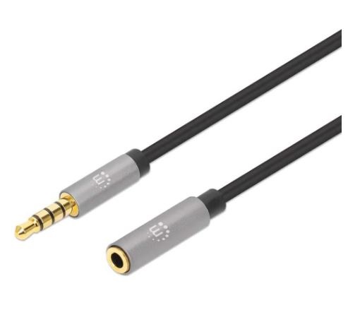 Imagen 1 del producto “356039 Extensión de Cable Auxiliar de Audio Estéreo de 3.5 mm macho a 3.5 mm hembra - 2 m, contactos chapados en oro, diseño delgado, negro/plata ”