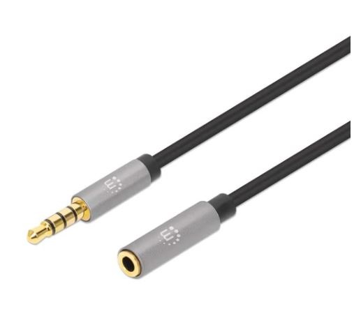 Imagen 1 del producto “Extensión de Cable Auxiliar de Audio Estéreo MANHATTAN 356053 - 3.5 mm, Negro/Plata, 5 m ”