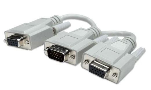 Imagen 1 del producto “328302 Cable Y para VGA - Conecta una fuente VGA a dos cables de monitor VGA, Longitud 15cm, Color Gris. ”
