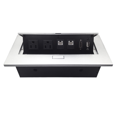 Imagen 1 del producto “Caja de Mesa - RJ45 Cat 6, HDMI, USB V2.0, Nema 5-15R, Plata, BROBOTIX 171224 ”