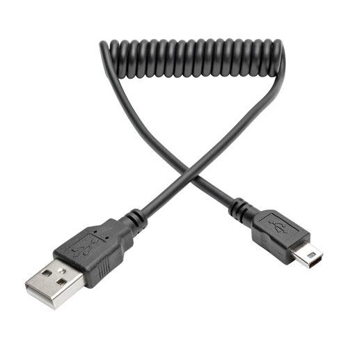 Imagen 1 del producto “Cable Espiral USB 2.0 TRIPP-LITE U030-006-COIL - USB A, Mini-USB B, Macho/Macho, 1, 8 m, Negro ”