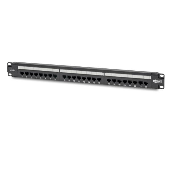Imagen 1 del producto “Panel de parcheo Cargado de Conexiones Cat6 de 24 Puertos – Cumple con PoE+ - 110 / Krone, 568A/B, RJ45 Ethernet, Instalación en 1U de Rack, TAA N252-P24 ”