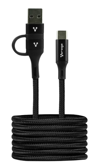 Imagen 1 del producto “CABLE VORAGO CAB-126 TIPO C - TIPO C ADAPTADOR USB A - PD 60W CARGA RÁPIDA, 1 MT NEGRO ”