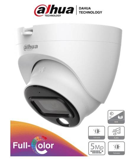 Imagen 1 del producto “Cámara Domo Full Color 5MP - micrófono integrado, lente 3.6 mm, Visión 88°. Ofrece imagen a color 24/7, WDR real 120dB, LEDs para 20 metros, IP67 ”