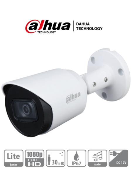 Imagen 1 del producto “DAHUA HAC-HFW1200T-A - Cámara Bullet HDCVI 1080p micrófono - 2.8 mm, ángulo de visión de 103°, IR 30 m, IP67, carcasa metálica, DWDR, BLC, HLC. ”