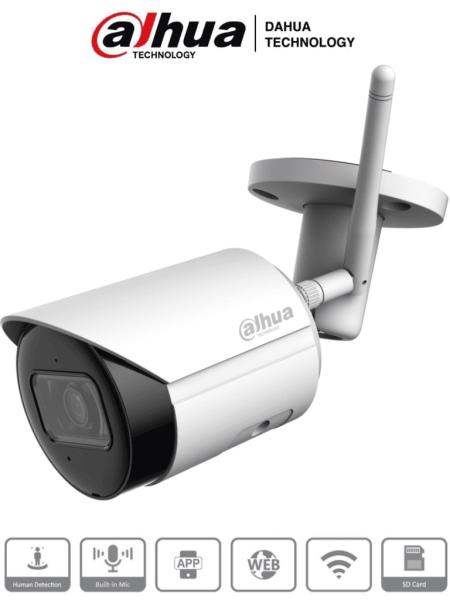 Imagen 1 del producto “DAHUA IPC-HFW1430DS-SAW - Camara IP Bala  Wifi de 4 Mp/ Lente de 2.8mm/ 90°/ H.265+/ IR de 30 Mts/ Integrado/ Ranura para MicroSD/ Metalica/ IP67/ DWD - ”