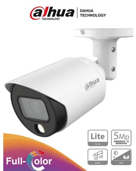 Imagen 1 del producto “DAHUA HAC-HFW1509T-A-LED - Cámara Bullet Full Color de 5 Megapixeles/ Lente de 3.6 mm/ Micrófono Integrado/ Leds para 20 Metros/ Metalica/ IP67 - ”