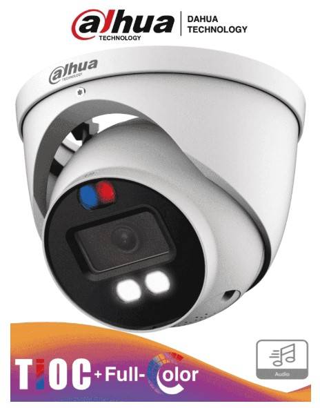 Imagen 1 del producto “DAHUA DH-HAC-ME1809HN-A-PV - Camara Domo TiOC 4k/ Dual Inteligente + FullColor/ Estrobo con Luz Roja y Azul/de 2.8mm/ 106°/ 40 M IR / Microfono/ IP67 - ”